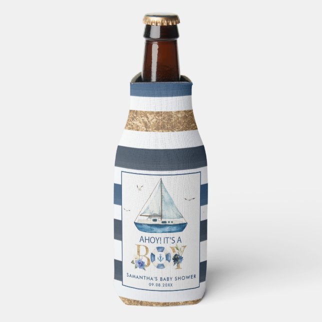 Rafraichisseur De Bouteilles Bateau bleu nautique Ahoy C'est un Baby shower gar (Bottle Devant)