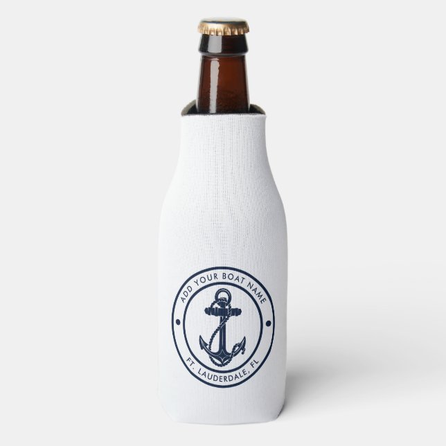 Rafraichisseur De Bouteilles Bateau nautique Ancre bleue marine Custom (Bottle Devant)