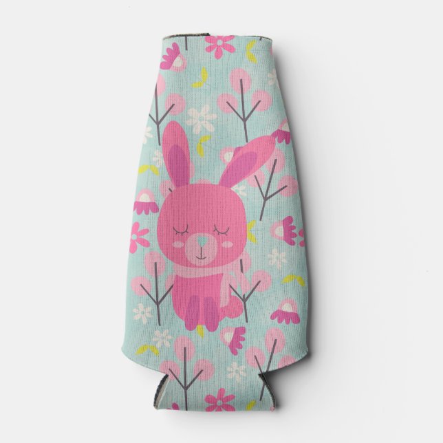 Rafraichisseur De Bouteilles Bunnies et fleurs roses (Devant)