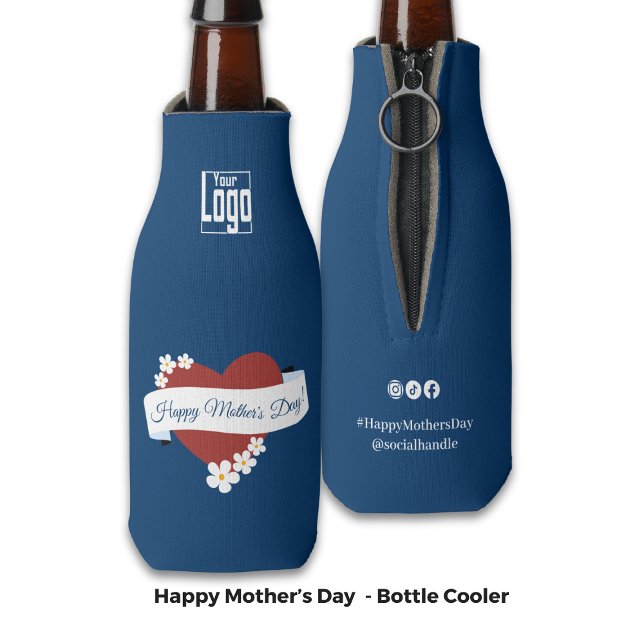 Rafraichisseur De Bouteilles Business Event Red Heart Bonne fête des mères (Business Event Red Heart Happy Mother's Day Bottle Cooler - Logo, Hashtag, Social Handle)