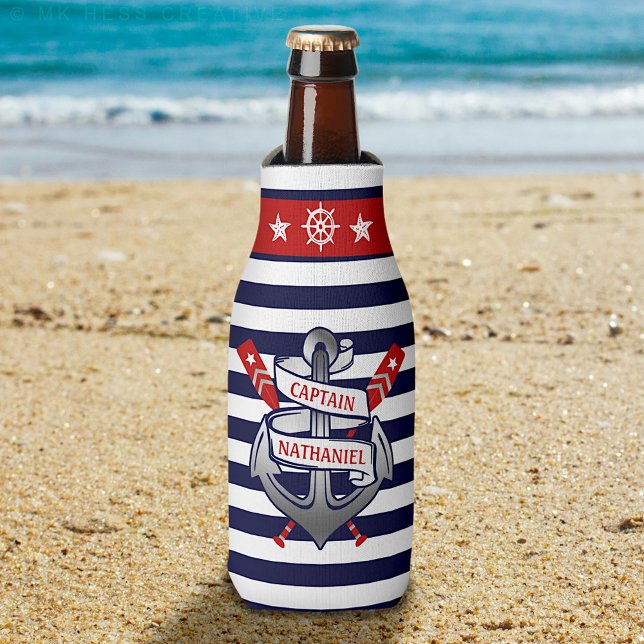 Rafraichisseur De Bouteilles Capitaine Ancre Nautical Oars Stripes Personnalisé (Créateur téléchargé)