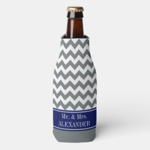 Rafraichisseur De Bouteilles Charbon Wht Chevron CB Navy Nom Mariage