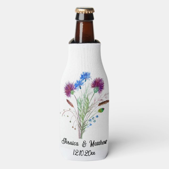 Rafraichisseur De Bouteilles Chardon Violet fleuri écossais Aquarelle Mariages (Bottle Devant)