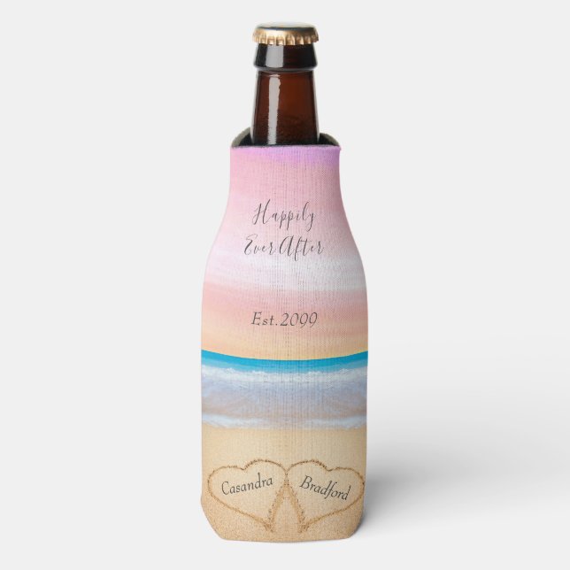 Rafraichisseur De Bouteilles Chic Blush Pink Beach Mariage 2 Coeurs (Bottle Devant)