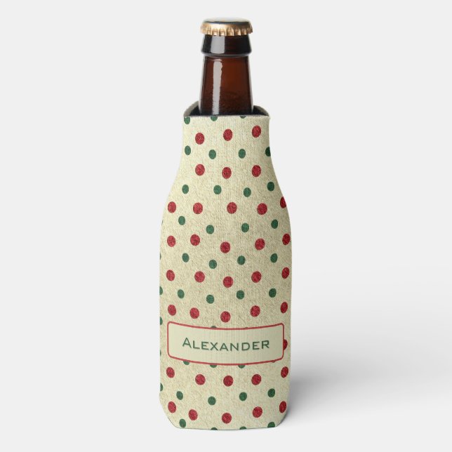 Rafraichisseur De Bouteilles Christmas Retro Red Green Dots Pattern (Bottle Devant)