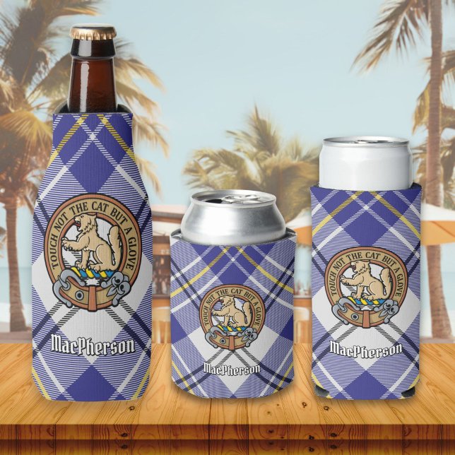 Rafraichisseur De Bouteilles Clan MacPherson Crest sur la robe bleue Tartan (Créateur téléchargé)