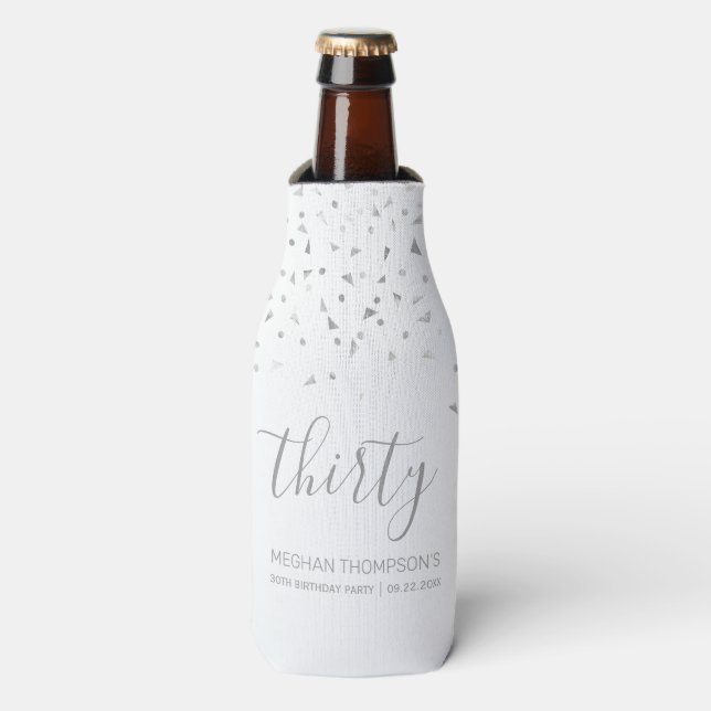 Rafraichisseur De Bouteilles Confetti d'argent blanc moderne 30e anniversaire (Bottle Devant)