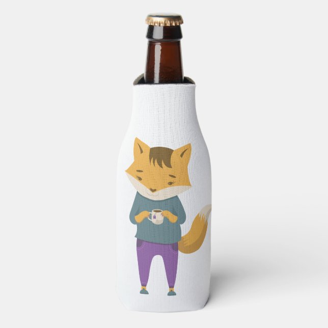 Rafraichisseur De Bouteilles Cute renard avec tasse de thé (Bottle Devant)