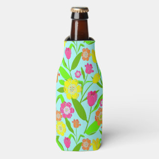 Rafraichisseur De Bouteilles Cute Vintage Tulipe Motif sur Aqua Blue