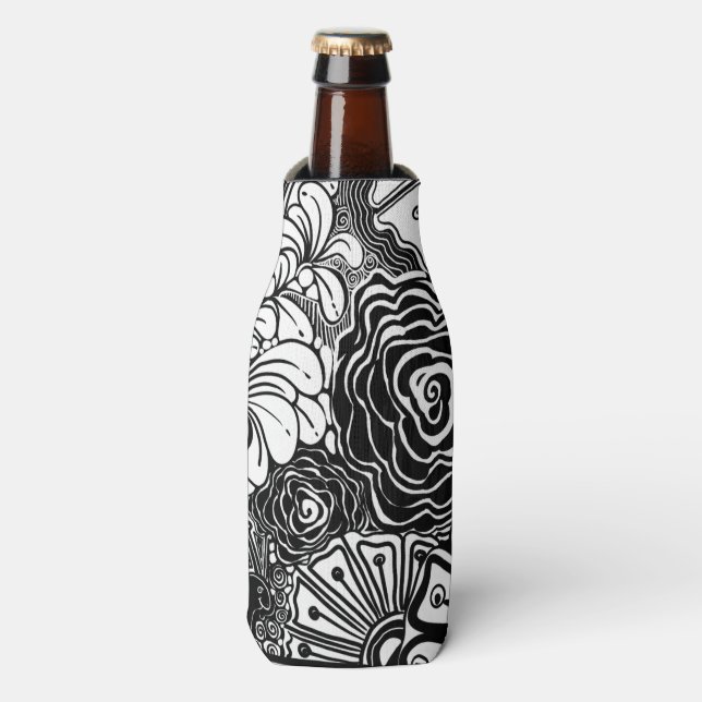 Rafraichisseur De Bouteilles Dessin Floral Zen Noir Et Blanc (Bottle Devant)