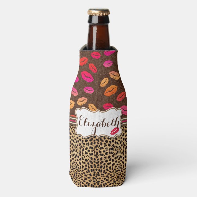 Rafraichisseur De Bouteilles Empreinte de léopard Lips Kisses Personnalisé (Bottle Devant)