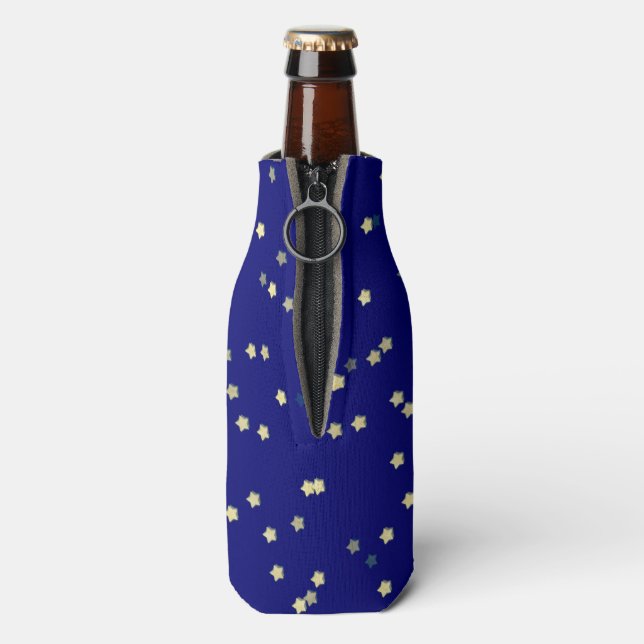 Rafraichisseur De Bouteilles Étoiles D'Or Éparpillées Sur Bleu (Bouteille Dos)