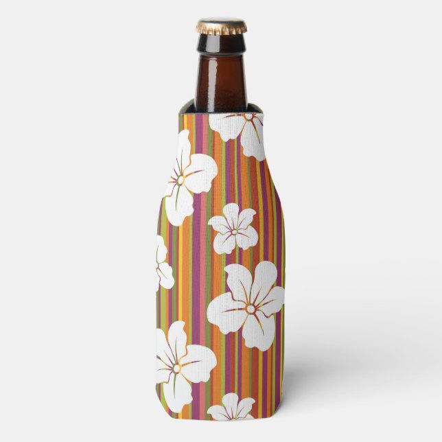 Rafraichisseur De Bouteilles Fleurs blanches sur un arrière - plan rayé (Bottle Devant)