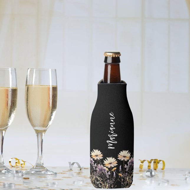 Rafraichisseur De Bouteilles Fleurs sauvages script nom personnalisé noir (Créateur téléchargé)