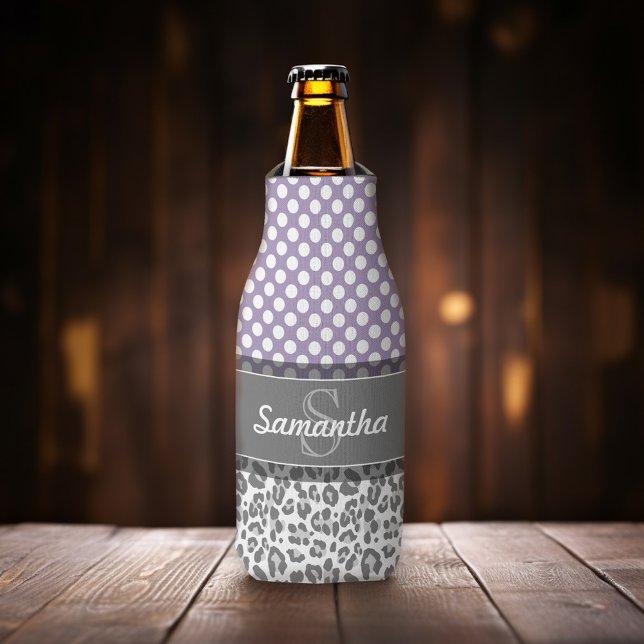 Rafraichisseur De Bouteilles Girly Leopard Spot Imprimer Motif Monogrammes pers (Add your name and monogram to this personalized bottle cooler.)