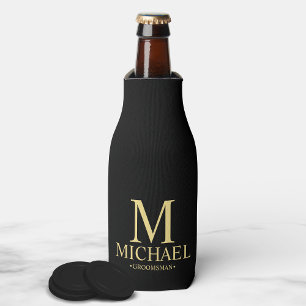 Rafraichisseur De Bouteilles Groomsman personnalisé moderne noir et or