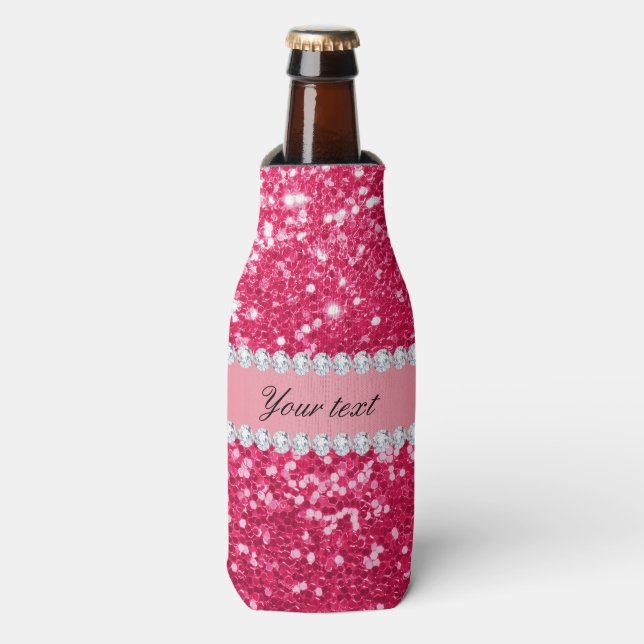 Rafraichisseur De Bouteilles Gros Faux roses chaudes Parties scintillant avec d (Bottle Devant)