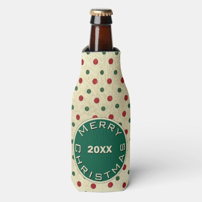 Rafraichisseur De Bouteilles Joyeux Noël Rouge Green Motif points rétros (Bottle Devant)