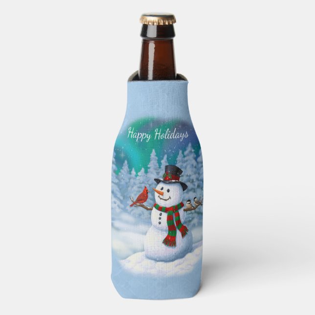 Rafraichisseur De Bouteilles Joyeux Noël Snowman & Birds Winter Scene (Bottle Devant)