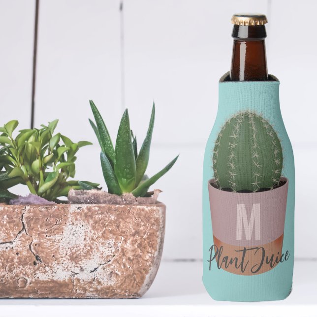 Rafraichisseur De Bouteilles Jus de Plante de cactus bleu mou Monogramme (Add your initial to this cactus themed bottle cooler and drink up your plant juice)