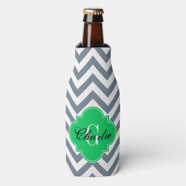 Rafraichisseur De Bouteilles LG Chevron Emerald Nom vert Init Monogramme (Bottle Devant)