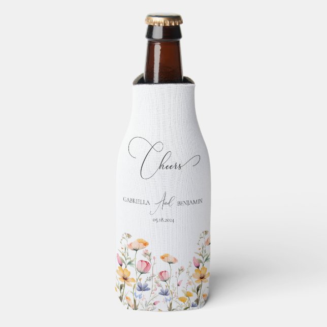 Rafraichisseur De Bouteilles Mariage de Fleur sauvage de prairie aquarelle (Bottle Devant)
