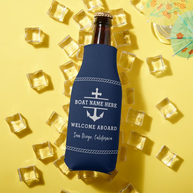 Rafraichisseur De Bouteilles Marine Blue Nautical Welcome Aboard Nom du bateau  (Été in situ)