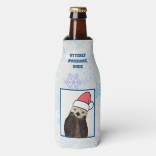 Rafraichisseur De Bouteilles Mignons Otter portant un chapeau de Noël