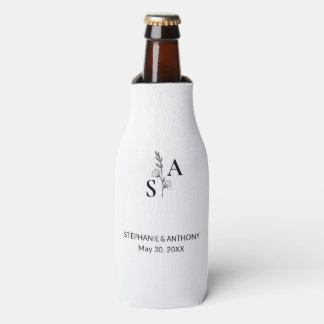 Rafraichisseur De Bouteilles Minimalist BW Monogram Wildflower Wedding