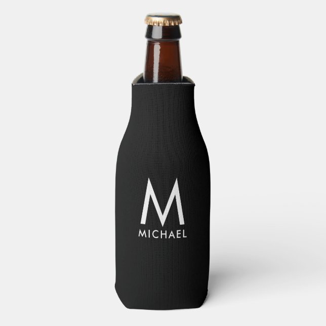 Rafraichisseur De Bouteilles Modèle Élégant Monogramme Noir Et Blanc Moderne (Bottle Devant)