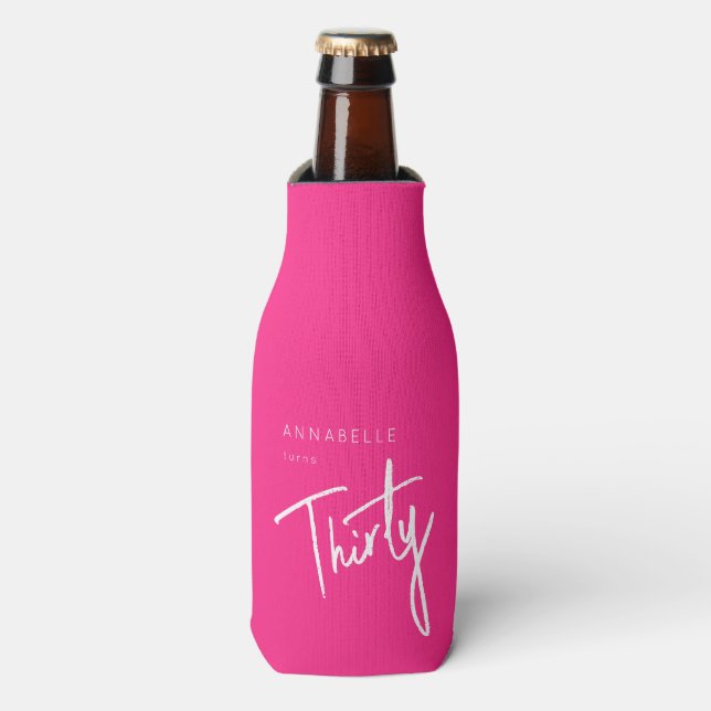 Rafraichisseur De Bouteilles Modern Pink 30e Trente-trentième anniversaire fête (Bottle Devant)
