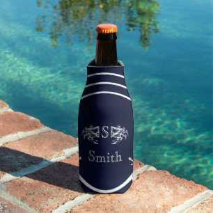 Rafraichisseur De Bouteilles Monogramme Moderne Marin Bleu Nuit Blanc Crabe