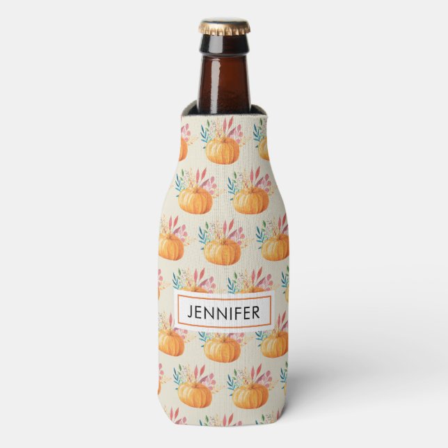 Rafraichisseur De Bouteilles Motif Citrouille d'aquarelle orange (Bottle Devant)