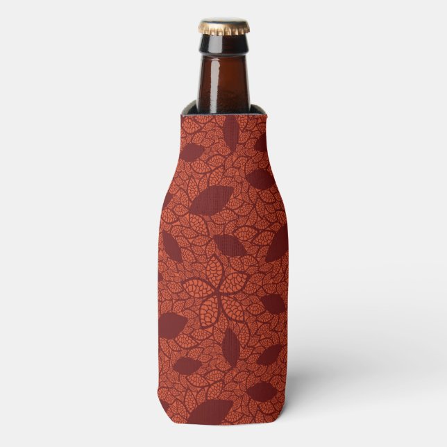 Rafraichisseur De Bouteilles Motif feuille rouge sur orange (Bottle Devant)
