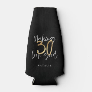 Rafraichisseur De Bouteilles Noir et or 30e anniversaire script moderne élégant