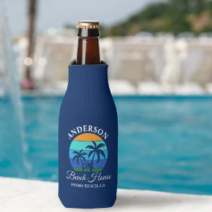 Rafraichisseur De Bouteilles Nom de famille Beach House Sun Palm Trees Blue