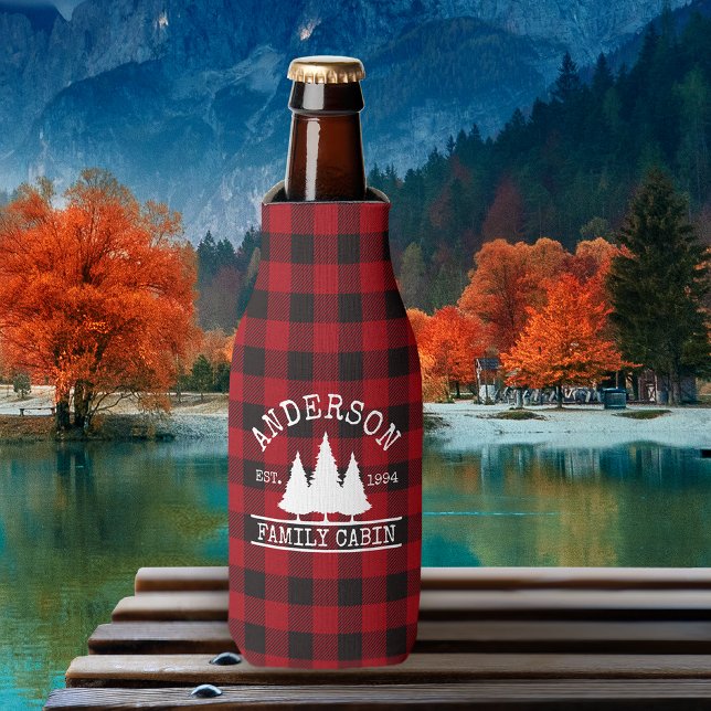 Rafraichisseur De Bouteilles Nom de famille du cabine Red Buffalo Plaid (Customize to change text size or text style.)