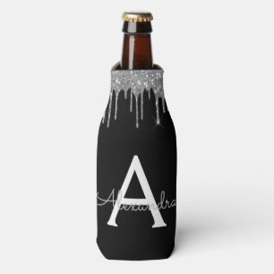 Rafraichisseur De Bouteilles Nom de luxe en paillettes noir argenté Glam Monogr