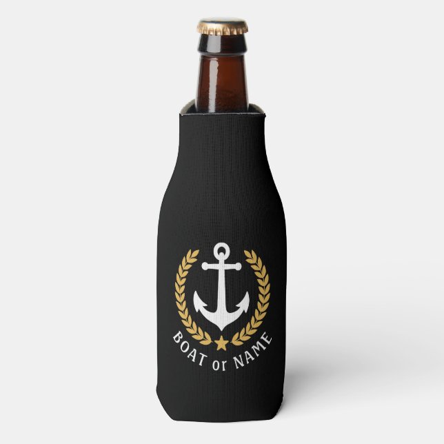 Rafraichisseur De Bouteilles Nom du bateau Ancre Gold Style Laurel Feuilles Noi (Bottle Devant)