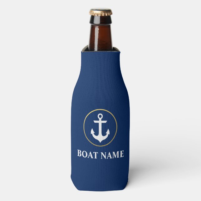 Rafraichisseur De Bouteilles Nom du bateau nautique Ancre Blue Gold (Bottle Devant)