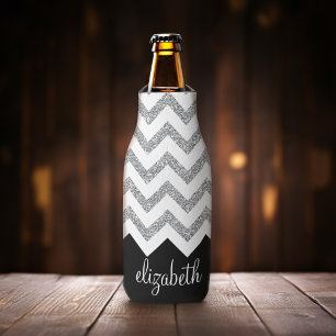 Rafraichisseur De Bouteilles Parties scintillant noire et argent Imprimer Chevr
