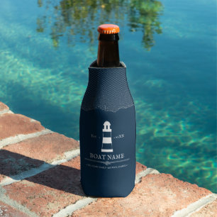 Rafraichisseur De Bouteilles Phare Personnalisé Nautique Nom du bateau Bleu