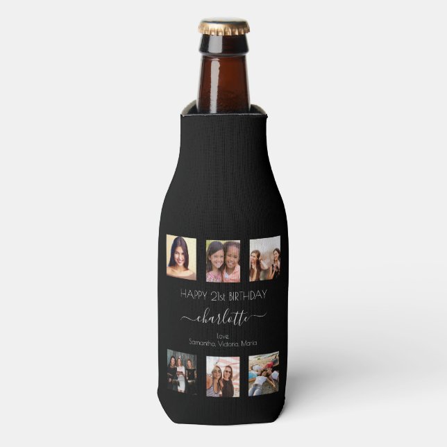 Rafraichisseur De Bouteilles Photo d'anniversaire noir blanc amis (Bottle Devant)