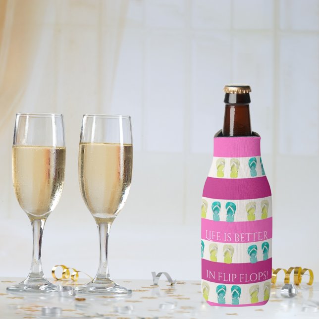 Rafraichisseur De Bouteilles Plage rose violet rayures nautiques (Créateur téléchargé)