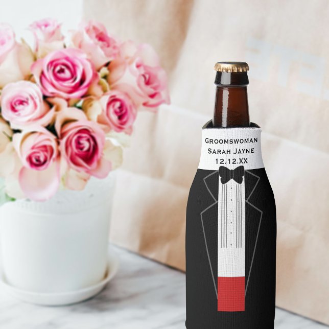 Rafraichisseur De Bouteilles Refroidisseur de bouteille de smoking pour demoise (Just add your Groomswoman's name and wyour wedding date to this tuxedo bottle cooler)