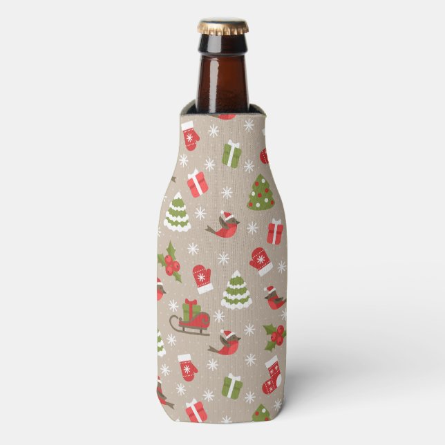 Rafraichisseur De Bouteilles Robin de Noël, arbre, saint et bas (Bottle Devant)
