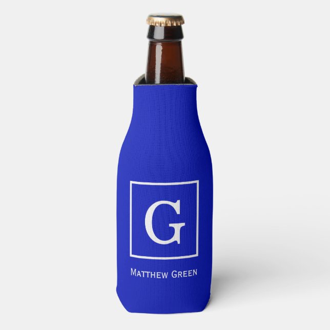 Rafraichisseur De Bouteilles Royal Bleu Blanc encadré Monogramme initial (Bottle Devant)