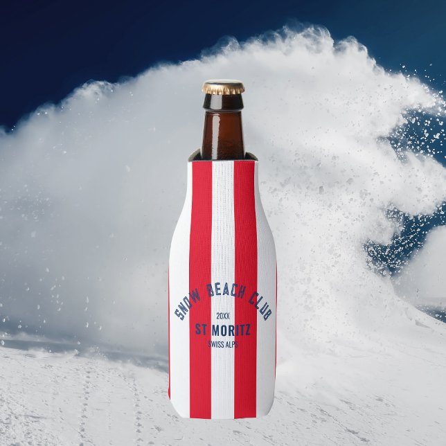 Rafraichisseur De Bouteilles Snow Beach Club Red Cabana Stripe hiver (Créateur téléchargé)