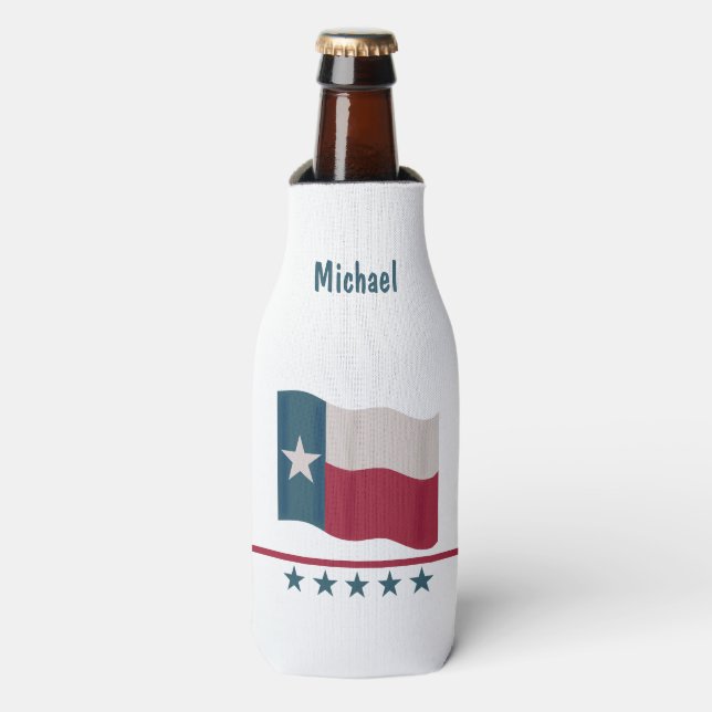 Rafraichisseur De Bouteilles Texas Long Star Nom du drapeau Personnalisé (Bottle Devant)