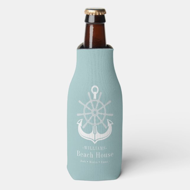 Rafraichisseur De Bouteilles Turquoise Beach House Nom de famille Ancre (Bottle Devant)